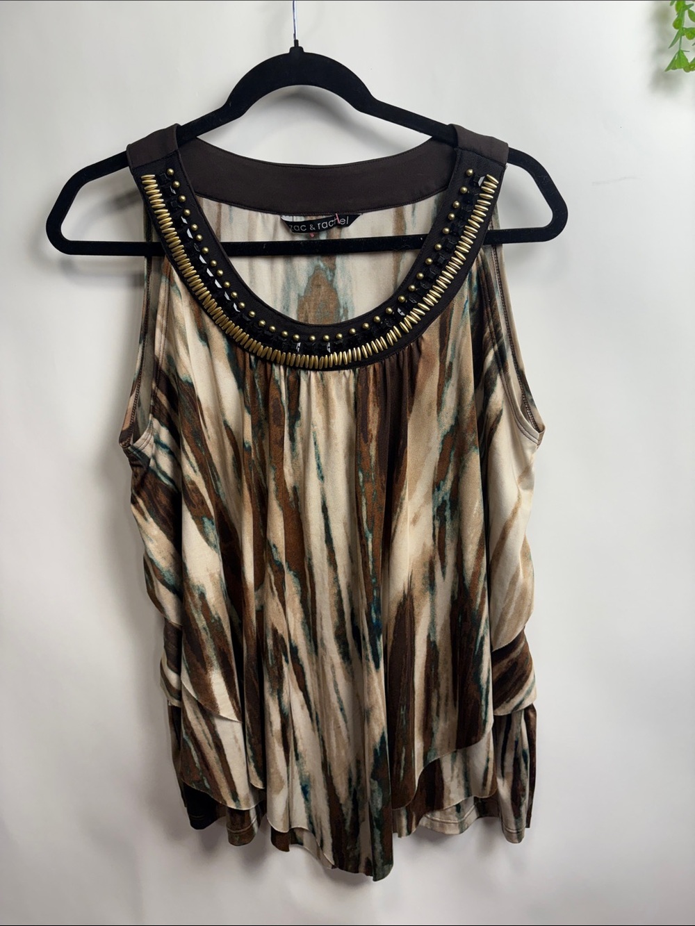 Zac & Rachel Brown, Cream and Teal Embellished Tank Top